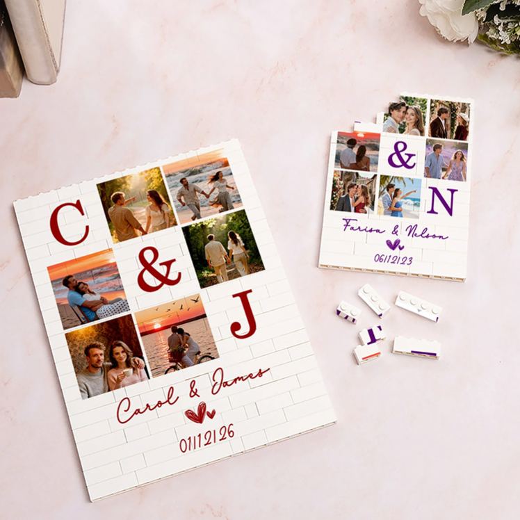 Personalized Couple Photo Building Blocks Custom Name Date Photo Blocks Valentine's Day Gift for Boyfriend Girlfriend Husband Wife Anniversary Gift