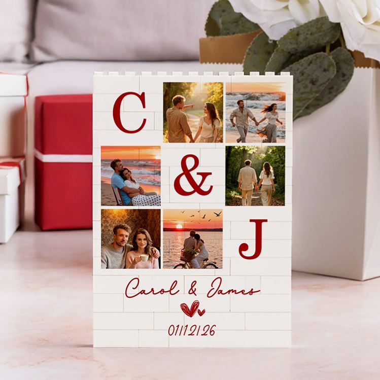 Personalized Couple Photo Building Blocks Custom Name Date Photo Blocks Valentine's Day Gift for Boyfriend Girlfriend Husband Wife Anniversary Gift