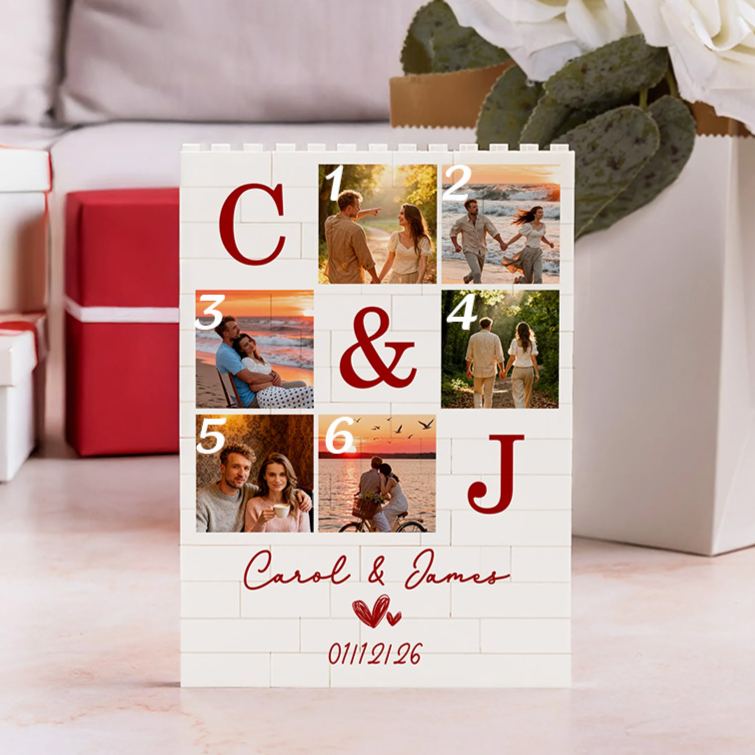 Personalized Couple Photo Building Blocks Custom Name Date Photo Blocks Valentine's Day Gift for Boyfriend Girlfriend Husband Wife Anniversary Gift