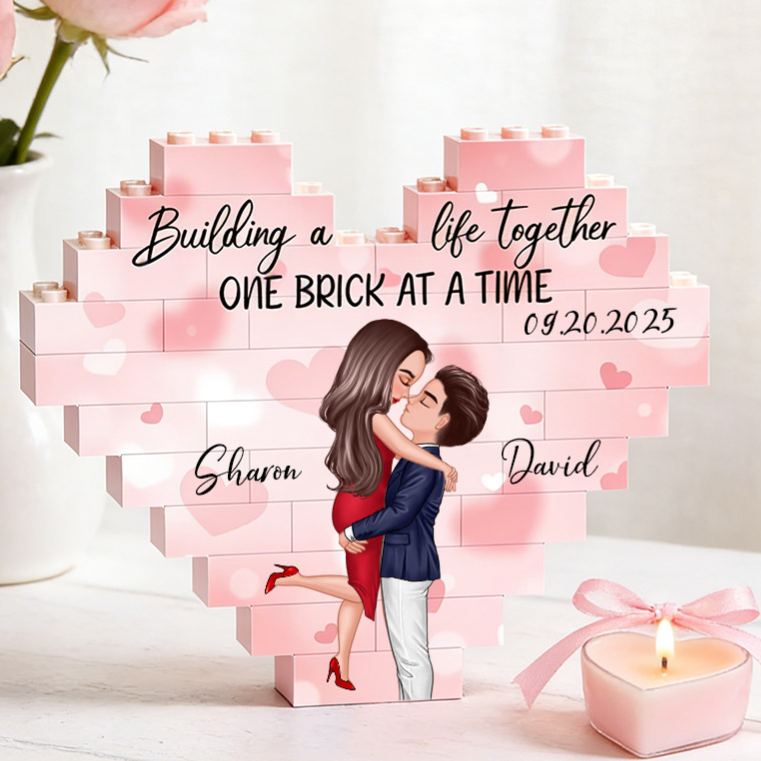 Personalized Couple Heart Building Block Puzzle Building a Life Together One Brick at a Time Blocks Valentine's Day Gift Anniversary Gift For Him Her