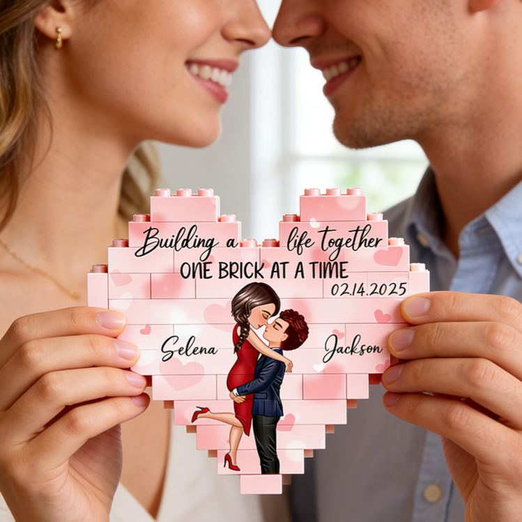 Personalized Couple Heart Building Block Puzzle Building a Life Together One Brick at a Time Blocks Valentine's Day Gift Anniversary Gift For Him Her
