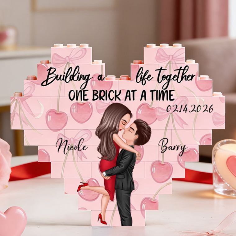 Personalized Couple Heart Building Block Puzzle Building a Life Together One Brick at a Time Blocks Valentine's Day Gift Anniversary Gift For Him Her