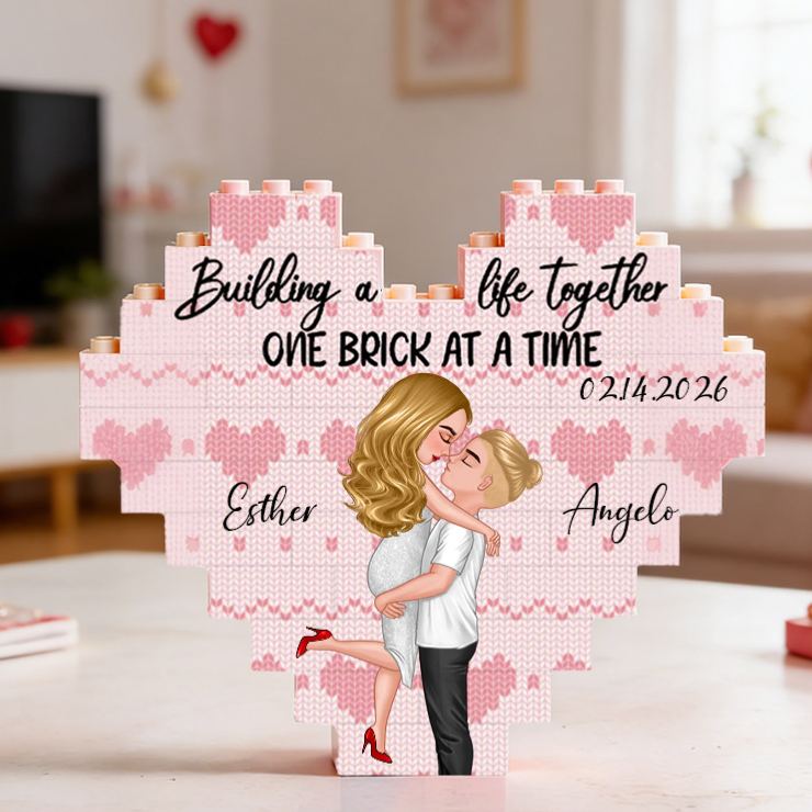 Personalized Couple Heart Building Block Puzzle Building a Life Together One Brick at a Time Blocks Valentine's Day Gift Anniversary Gift For Him Her
