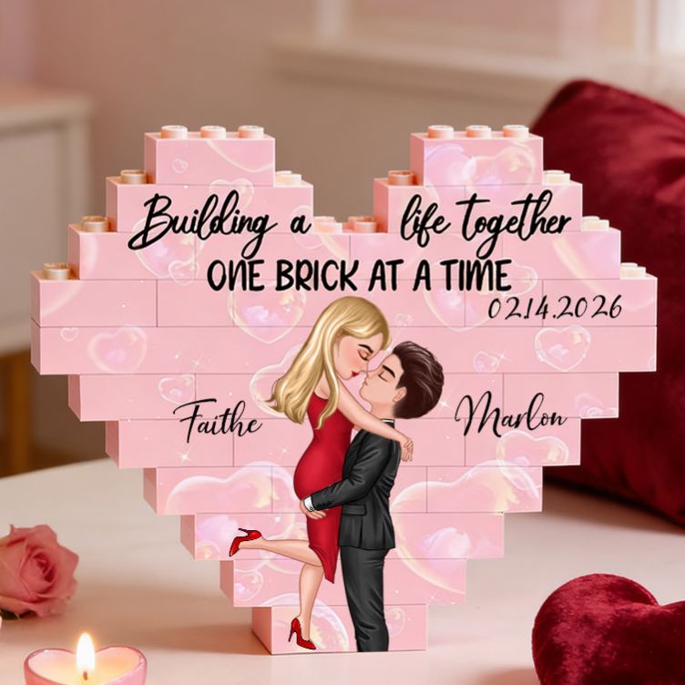Personalized Couple Heart Building Block Puzzle Building a Life Together One Brick at a Time Blocks Valentine's Day Gift Anniversary Gift For Him Her