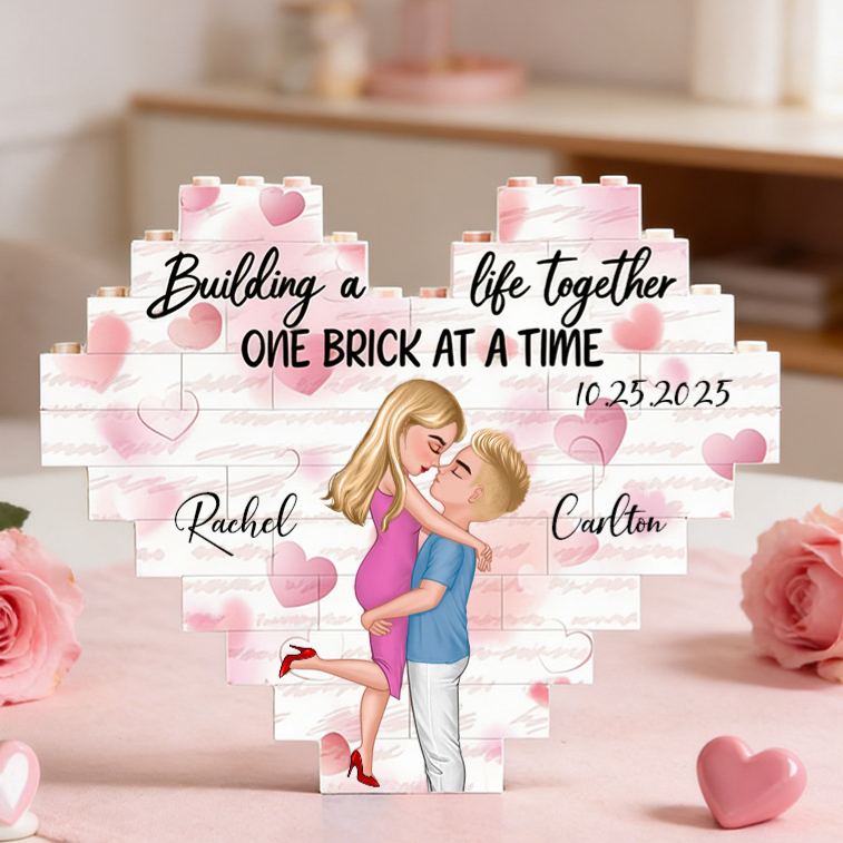 Personalized Couple Heart Building Block Puzzle Building a Life Together One Brick at a Time Blocks Valentine's Day Gift Anniversary Gift For Him Her