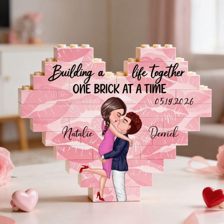 Personalized Couple Heart Building Block Puzzle Building a Life Together One Brick at a Time Blocks Valentine's Day Gift Anniversary Gift For Him Her