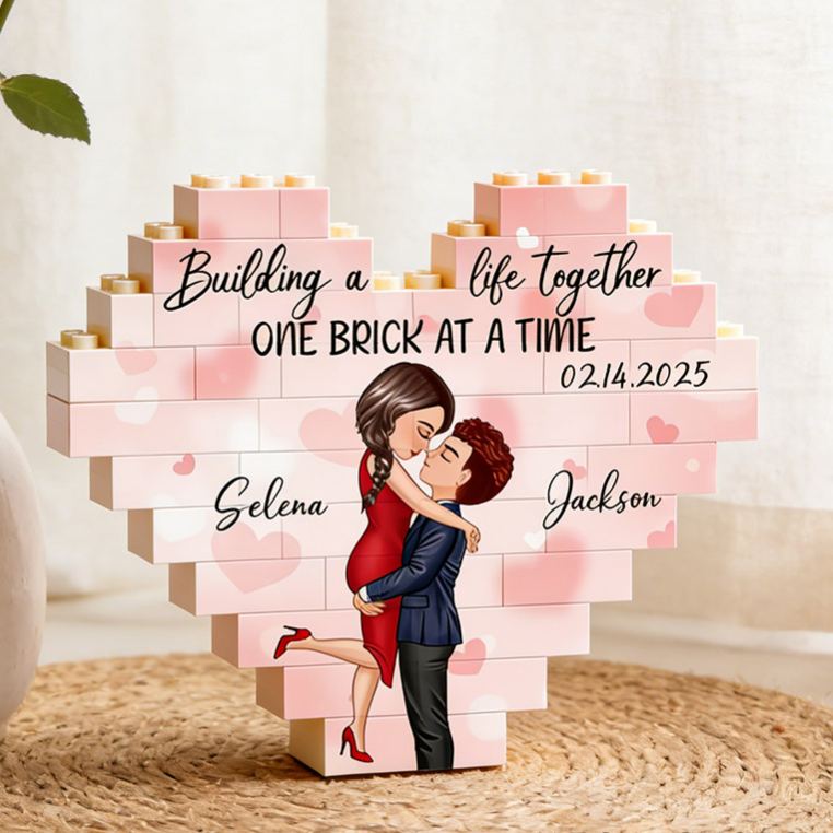 Personalized Couple Heart Building Block Puzzle Building a Life Together One Brick at a Time Blocks Valentine's Day Gift Anniversary Gift For Him Her