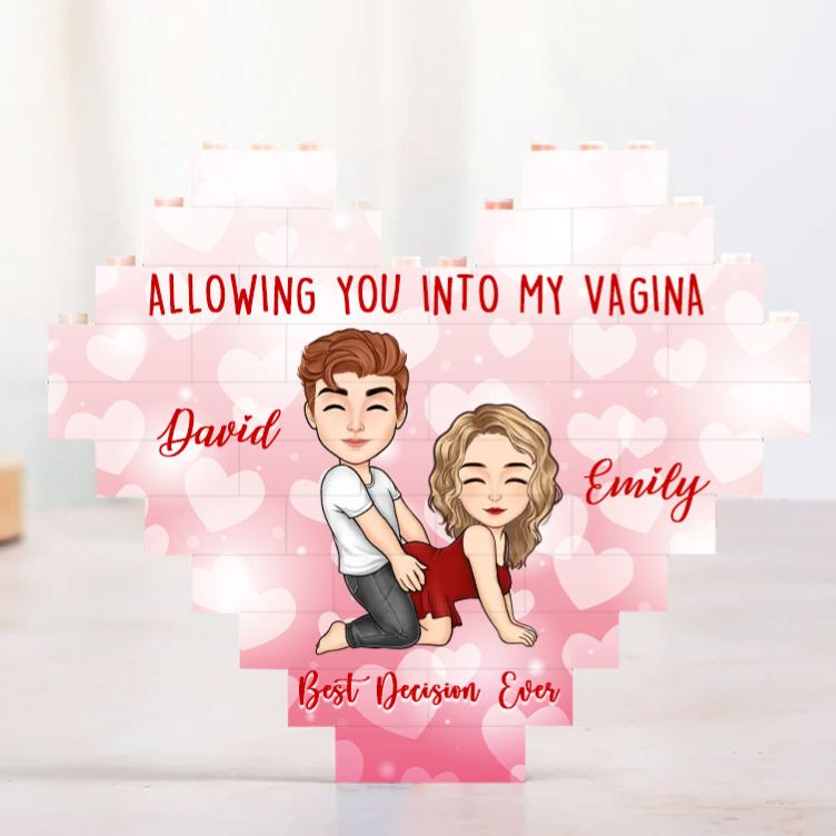 Personalized Valentine's Couple Heart Building Block Puzzle Custom Cartoon Couple Heart Plaque Valentine's Day Anniversary Gift for Couple