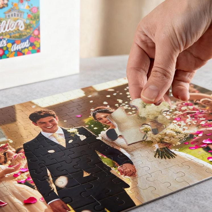 Personalized Couple Photo Puzzle with Box Custom Newlyweds Portrait Jigsaw Puzzle from Your Own Picture Wedding Valentine's Day Anniversary Gift