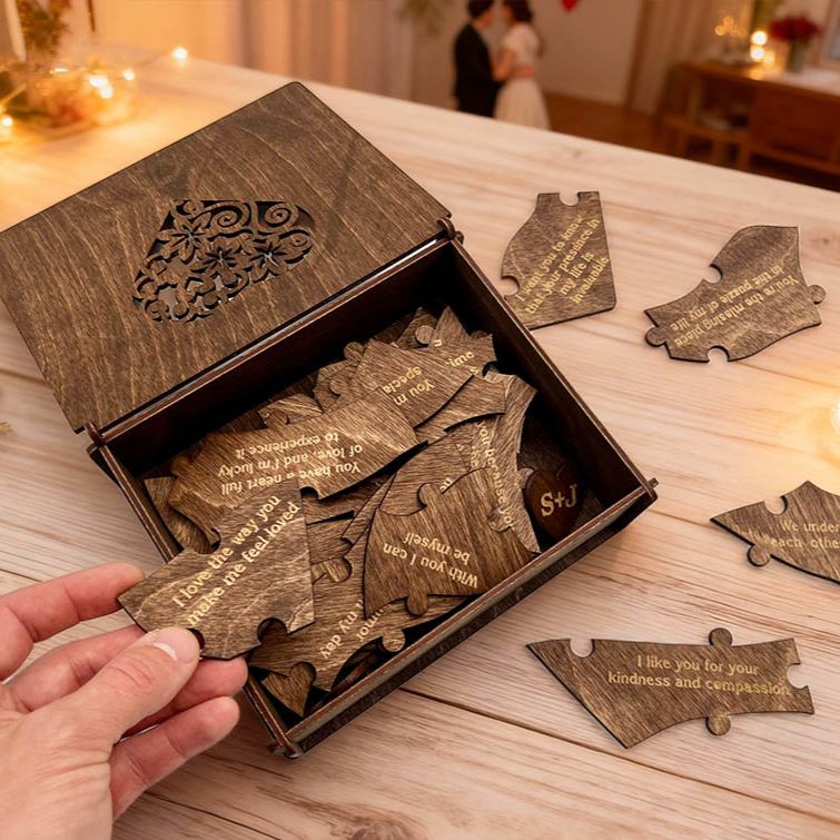 Personalized Couple Wooden Heart Puzzle Reasons Why I Love You Box Custom Anniversary Gift for Husband Wife Boyfriend Girlfriend Bride Groom