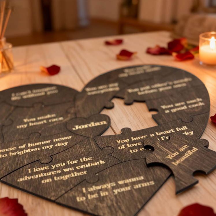 Personalized Couple Wooden Heart Puzzle Reasons Why I Love You Box Custom Anniversary Gift for Husband Wife Boyfriend Girlfriend Bride Groom