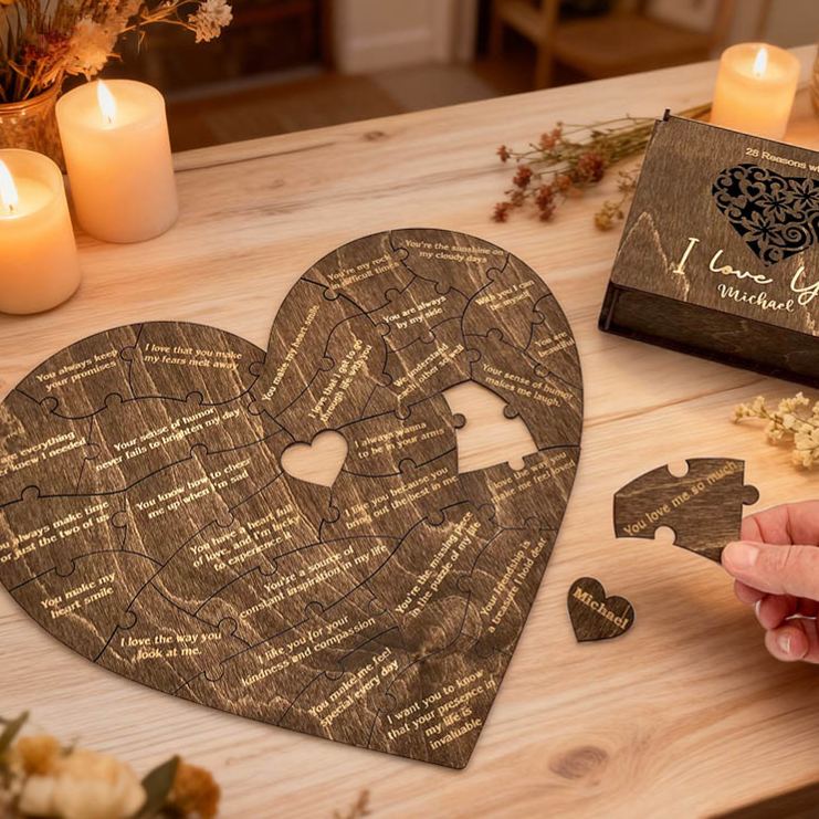 Personalized Couple Wooden Heart Puzzle Reasons Why I Love You Box Custom Anniversary Gift for Husband Wife Boyfriend Girlfriend Bride Groom