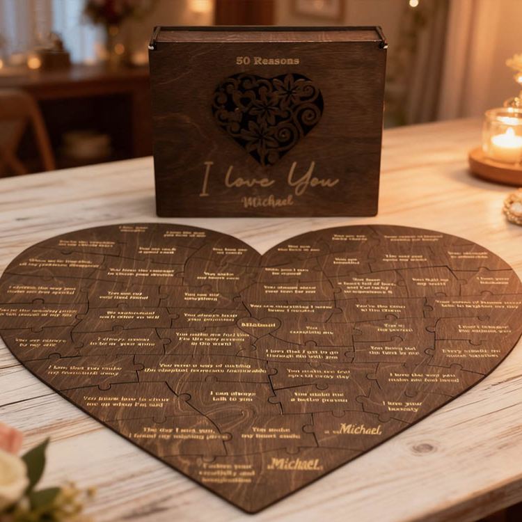Personalized Couple Wooden Heart Puzzle Reasons Why I Love You Box Custom Anniversary Gift for Husband Wife Boyfriend Girlfriend Bride Groom