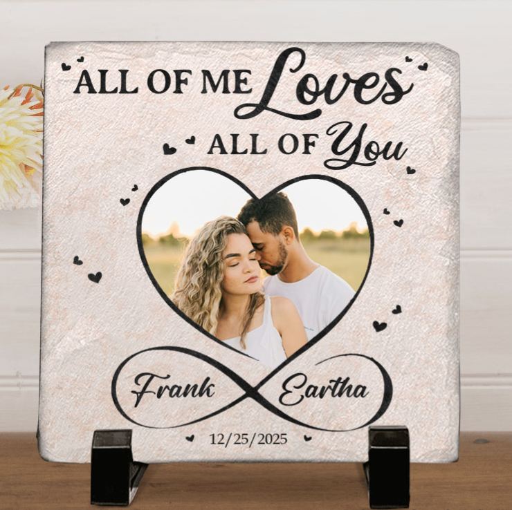 Personalized Couple Photo All of Me Loves All of You Heart Square and Rectangle Shaped Stone with Stand Newlyweds Stone Christmas Valentines Day Gift