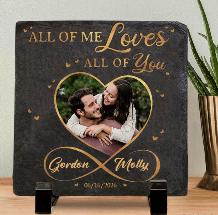 Personalized Couple Photo All of Me Loves All of You Heart Square and Rectangle Shaped Stone with Stand Newlyweds Stone Christmas Valentines Day Gift