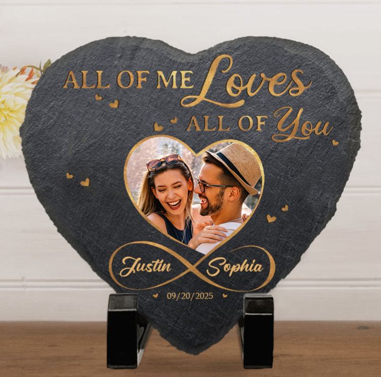 Personalized Couple Photo All of Me Loves All of You Heart Square and Rectangle Shaped Stone with Stand Newlyweds Stone Christmas Valentines Day Gift