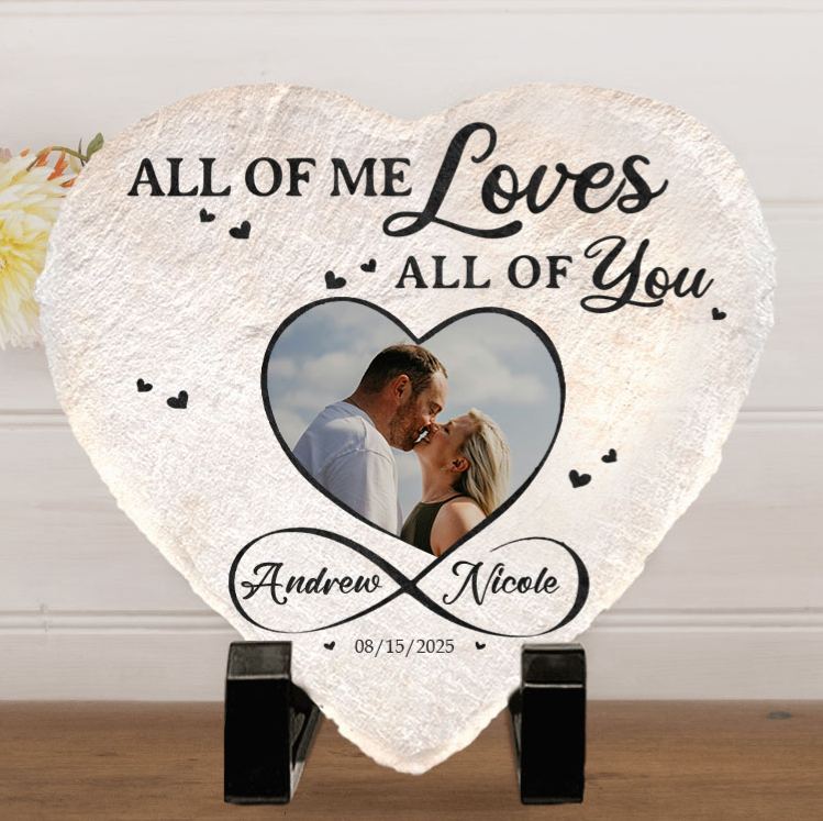 Personalized Couple Photo All of Me Loves All of You Heart Square and Rectangle Shaped Stone with Stand Newlyweds Stone Christmas Valentines Day Gift