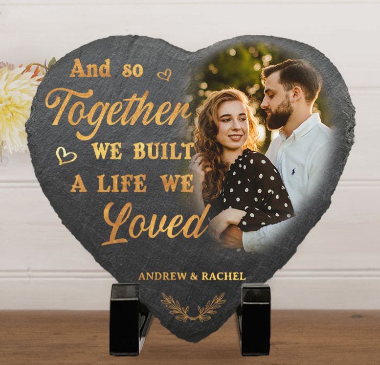 Personalized Couple Photo My Favorite Place In All The World Is Next To You Heart Shaped Stone With Stand First Christmas Gift Valentine's Day Gift