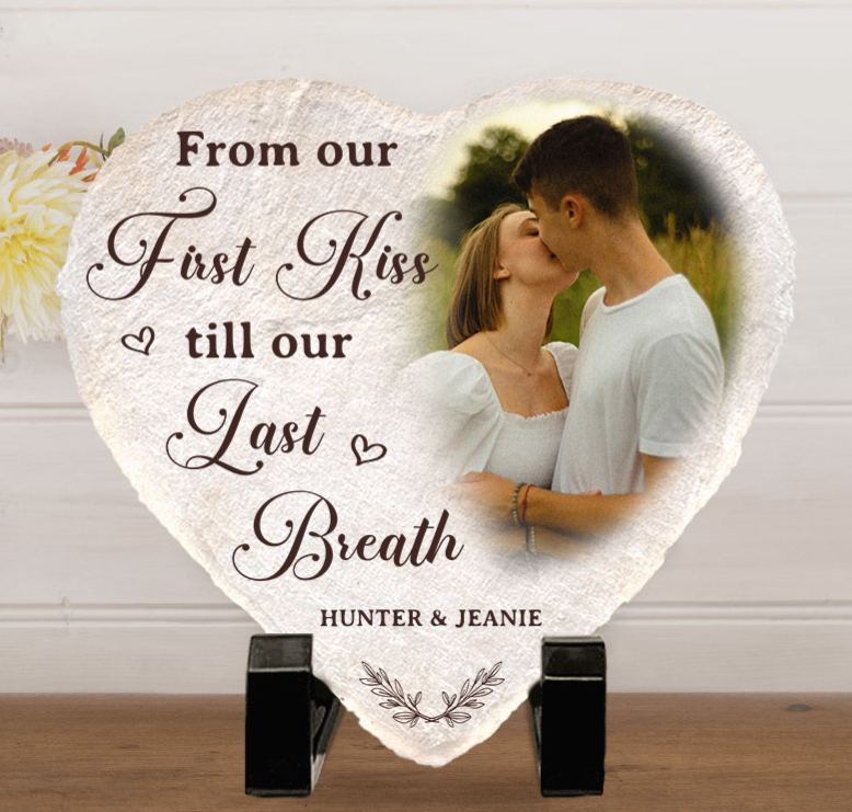 Personalized Couple Photo My Favorite Place In All The World Is Next To You Heart Shaped Stone With Stand First Christmas Gift Valentine's Day Gift