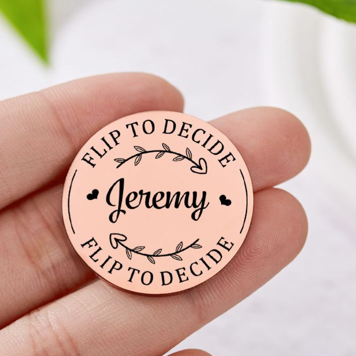 Personalized Couple Name with Heart Wreath Decision Coin Newlyweds Flip to Decide Coin Valentine's Day Gift for Boyfriend Girlfriend Husband Wife