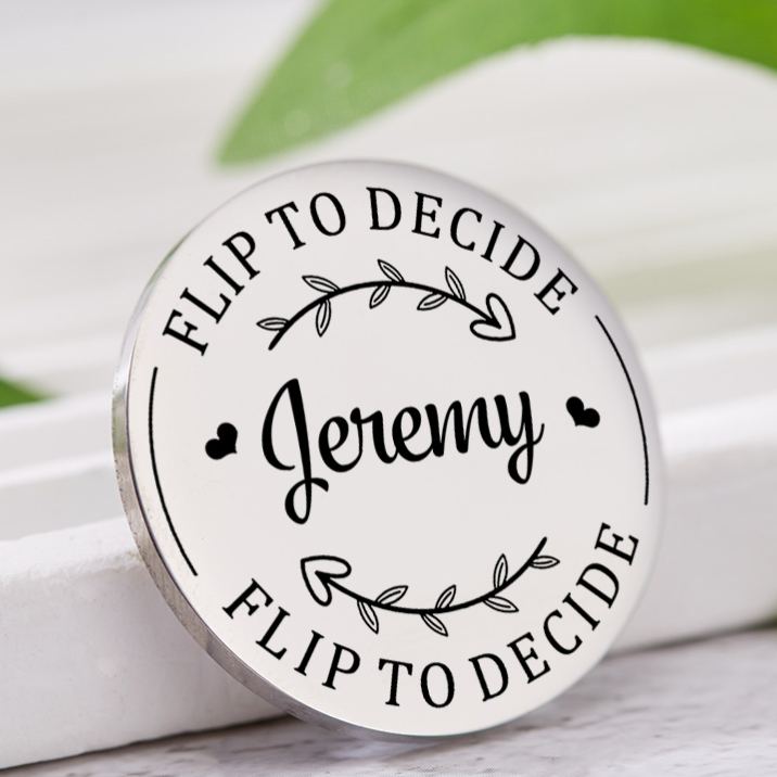 Personalized Couple Name with Heart Wreath Decision Coin Newlyweds Flip to Decide Coin Valentine's Day Gift for Boyfriend Girlfriend Husband Wife
