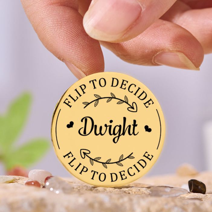 Personalized Couple Name with Heart Wreath Decision Coin Newlyweds Flip to Decide Coin Valentine's Day Gift for Boyfriend Girlfriend Husband Wife