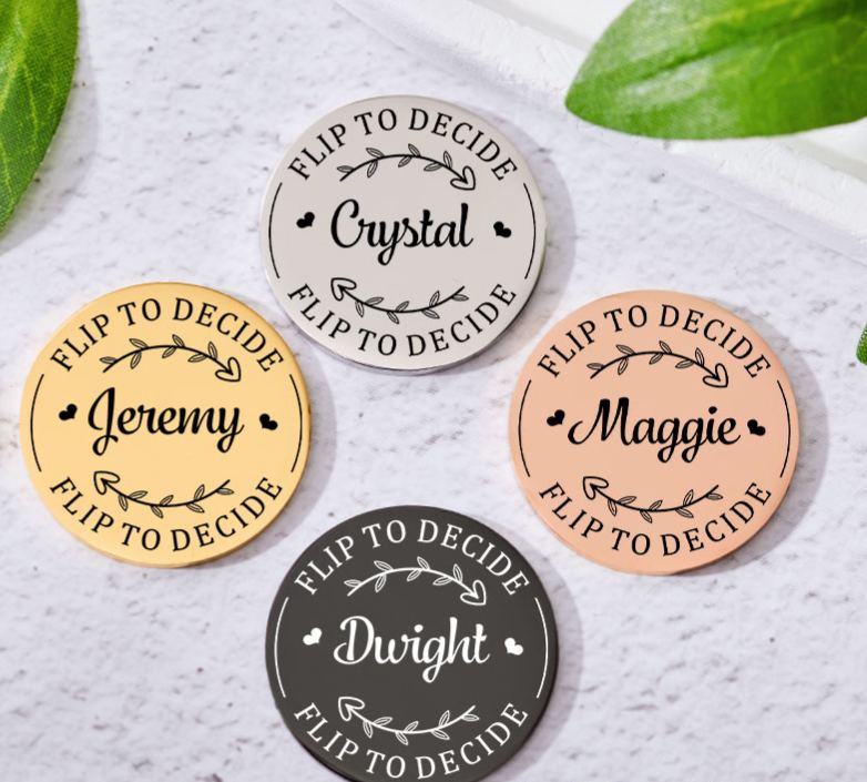 Personalized Couple Name with Heart Wreath Decision Coin Newlyweds Flip to Decide Coin Valentine's Day Gift for Boyfriend Girlfriend Husband Wife