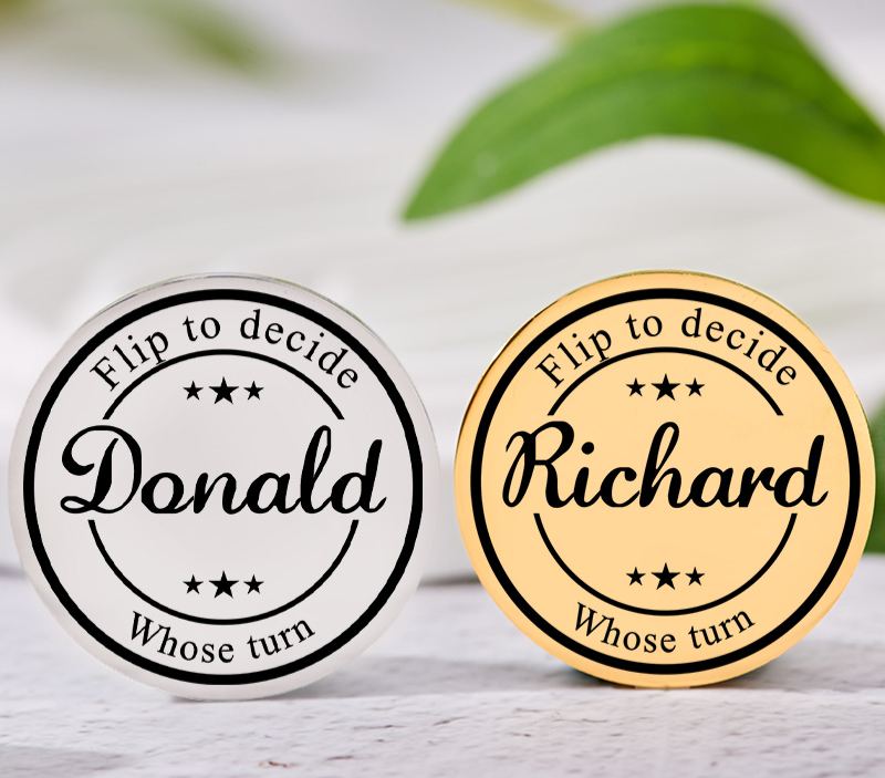 Personalized Couple Name Round Frame Decision Coin Newlyweds Whose Turn Flip to Decide Coin Valentine's Day Gift for Boyfriend Girlfriend Husband Wife