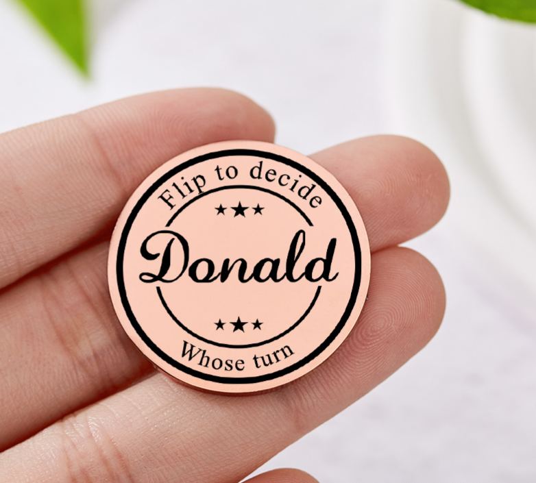 Personalized Couple Name Round Frame Decision Coin Newlyweds Whose Turn Flip to Decide Coin Valentine's Day Gift for Boyfriend Girlfriend Husband Wife