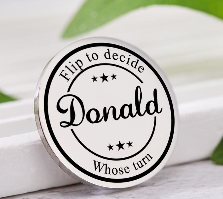 Personalized Couple Name Round Frame Decision Coin Newlyweds Whose Turn Flip to Decide Coin Valentine's Day Gift for Boyfriend Girlfriend Husband Wife