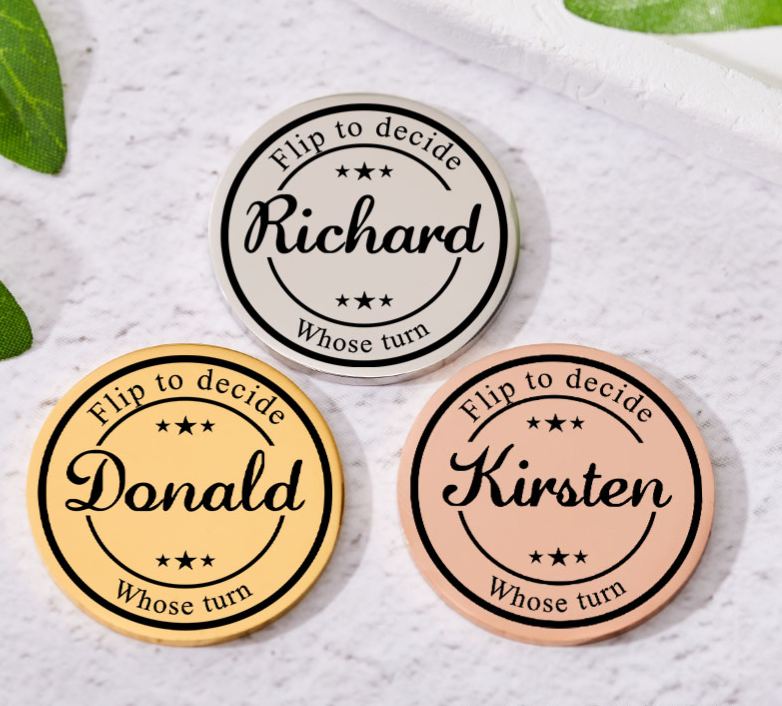 Personalized Couple Name Round Frame Decision Coin Newlyweds Whose Turn Flip to Decide Coin Valentine's Day Gift for Boyfriend Girlfriend Husband Wife