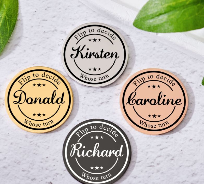 Personalized Couple Name Round Frame Decision Coin Newlyweds Whose Turn Flip to Decide Coin Valentine's Day Gift for Boyfriend Girlfriend Husband Wife