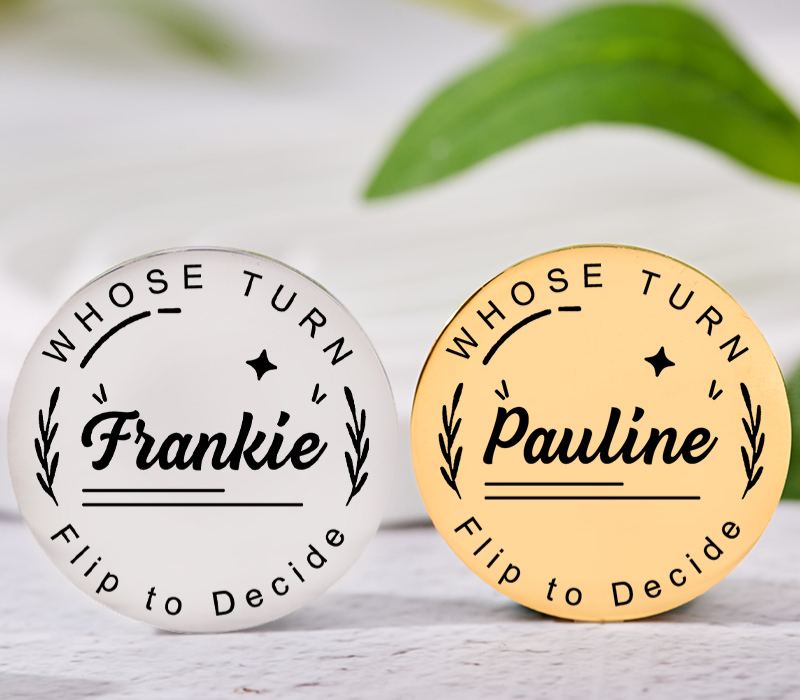 Personalized Couple Name with Wreath Decision Coin Newlyweds Whose Turn Flip to Decide Coin Valentine's Day Gift for Boyfriend Girlfriend Husband Wife