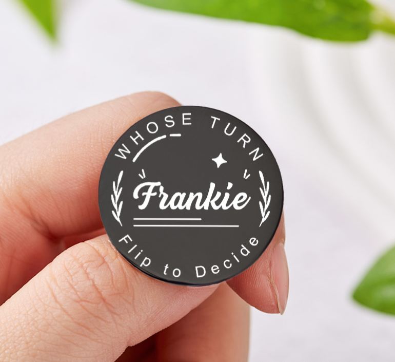 Personalized Couple Name with Wreath Decision Coin Newlyweds Whose Turn Flip to Decide Coin Valentine's Day Gift for Boyfriend Girlfriend Husband Wife