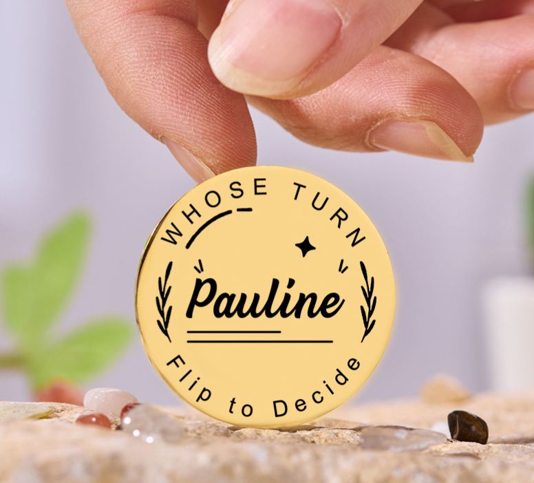 Personalized Couple Name with Wreath Decision Coin Newlyweds Whose Turn Flip to Decide Coin Valentine's Day Gift for Boyfriend Girlfriend Husband Wife