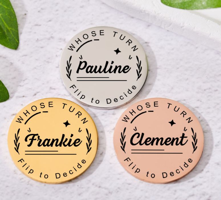 Personalized Couple Name with Wreath Decision Coin Newlyweds Whose Turn Flip to Decide Coin Valentine's Day Gift for Boyfriend Girlfriend Husband Wife