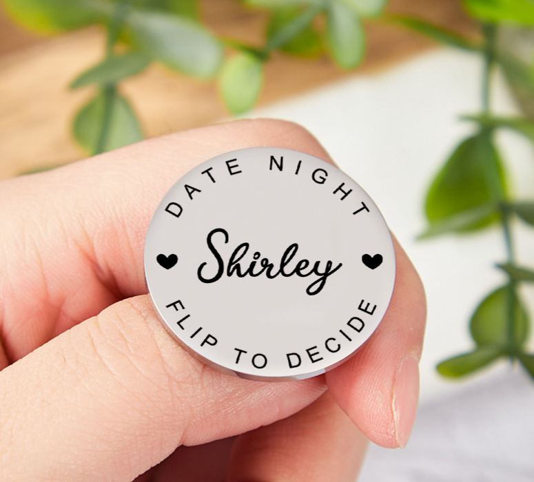 Personalized Couple Name with Heart Decision Coin Newlyweds Date Night Flip to Decide Coin Valentine's Day Gift for Boyfriend Girlfriend Husband Wife