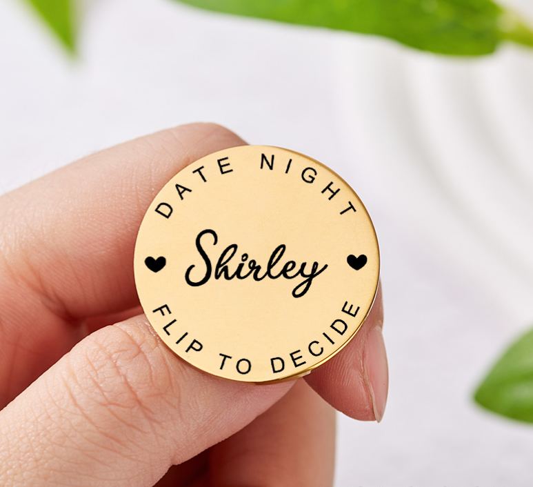 Personalized Couple Name with Heart Decision Coin Newlyweds Date Night Flip to Decide Coin Valentine's Day Gift for Boyfriend Girlfriend Husband Wife