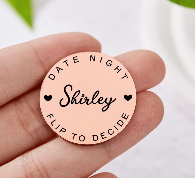 Personalized Couple Name with Heart Decision Coin Newlyweds Date Night Flip to Decide Coin Valentine's Day Gift for Boyfriend Girlfriend Husband Wife