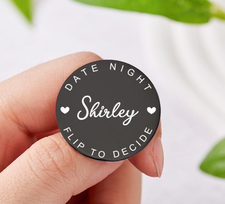 Personalized Couple Name with Heart Decision Coin Newlyweds Date Night Flip to Decide Coin Valentine's Day Gift for Boyfriend Girlfriend Husband Wife
