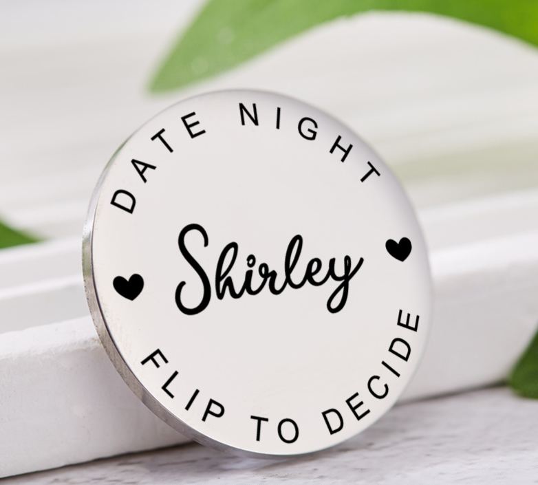 Personalized Couple Name with Heart Decision Coin Newlyweds Date Night Flip to Decide Coin Valentine's Day Gift for Boyfriend Girlfriend Husband Wife