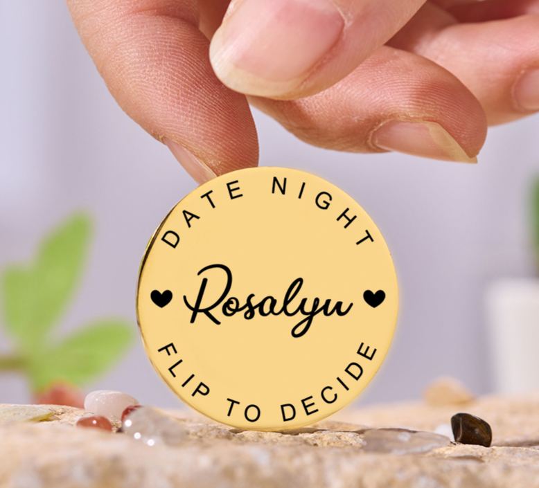 Personalized Couple Name with Heart Decision Coin Newlyweds Date Night Flip to Decide Coin Valentine's Day Gift for Boyfriend Girlfriend Husband Wife