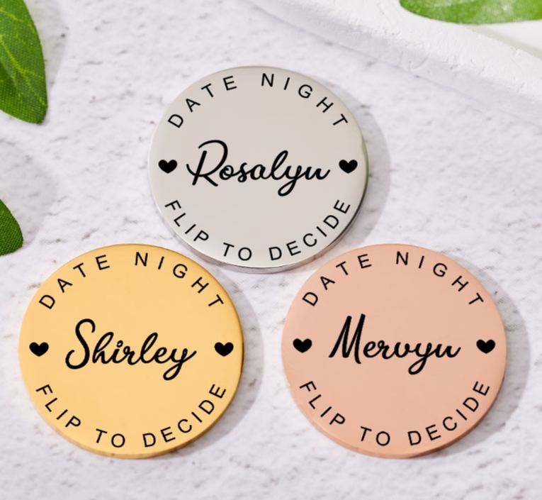 Personalized Couple Name with Heart Decision Coin Newlyweds Date Night Flip to Decide Coin Valentine's Day Gift for Boyfriend Girlfriend Husband Wife