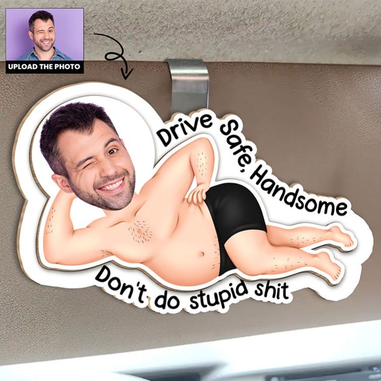 Personalized Couple Photo Drive Safe Don't Do Stupid Sh*t Wooden Car Visor Clip Man Woman Face Portrait Car Visor Clip Valentines Day Gift for Him Her