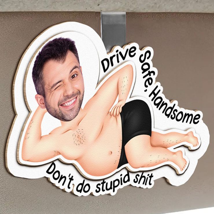 Personalized Couple Photo Drive Safe Don't Do Stupid Sh*t Wooden Car Visor Clip Man Woman Face Portrait Car Visor Clip Valentines Day Gift for Him Her