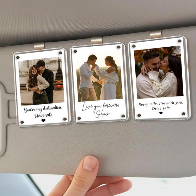 Personalized Photo Car Visor Clip Custom Gift for Him Anniversary Romantic Drive Safe Gift Unique Couples Keepsake Car Photo Frame
