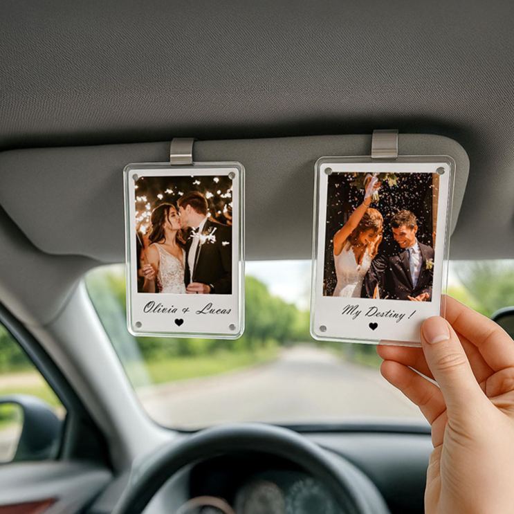 Personalized Photo Car Visor Clip Custom Gift for Him Anniversary Romantic Drive Safe Gift Unique Couples Keepsake Car Photo Frame