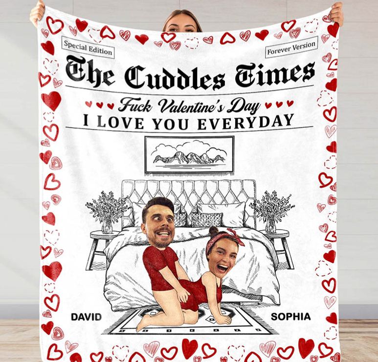 Personalized Couple Face Photo F*ck Valentine's Day I Love You Everyday Blanket Anniversary Valentine's Day Gift for Husband Wife Boyfriend Girlfriend