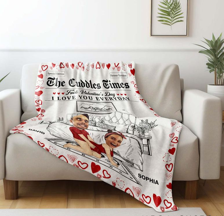 Personalized Couple Face Photo F*ck Valentine's Day I Love You Everyday Blanket Anniversary Valentine's Day Gift for Husband Wife Boyfriend Girlfriend