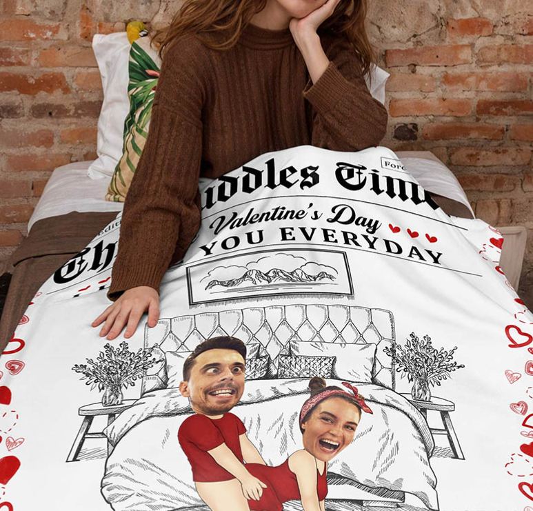 Personalized Couple Face Photo F*ck Valentine's Day I Love You Everyday Blanket Anniversary Valentine's Day Gift for Husband Wife Boyfriend Girlfriend